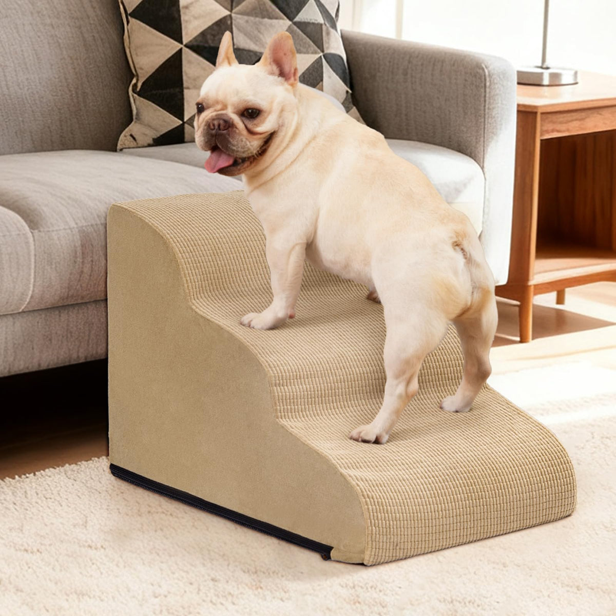 aodisman Animal Stair in Standard 3-Step 15.7"H, Khaki