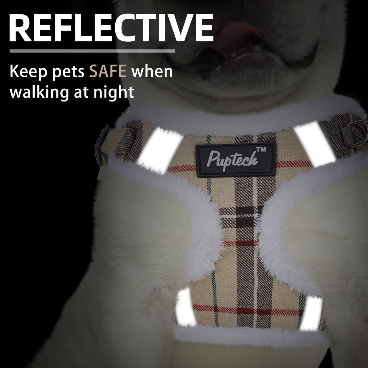 PUPTECK Animal Harness in XS (9-13lbs, Chest 14"-16"), #3 Beige(Plush Plaid)