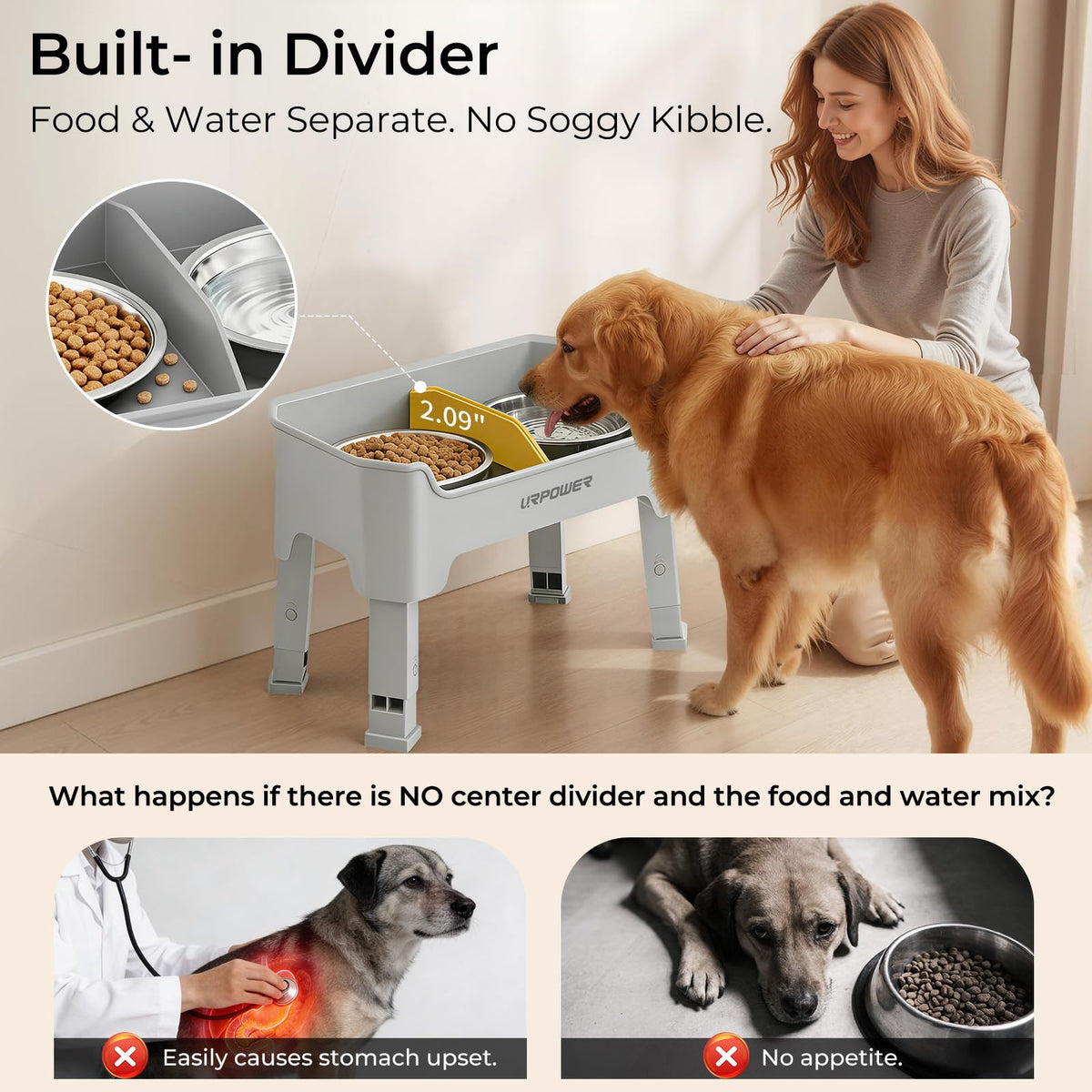 URPOWER Pet Feeder in Medium, Light Grey