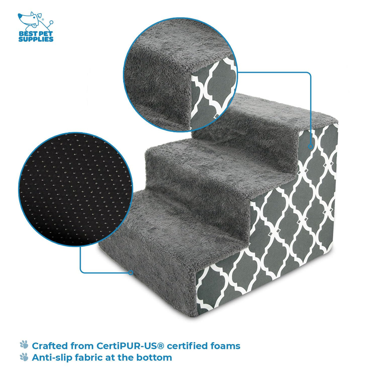 Best Pet Supplies Animal Stair in H: 13.5 Inches, Gray Lattice Print