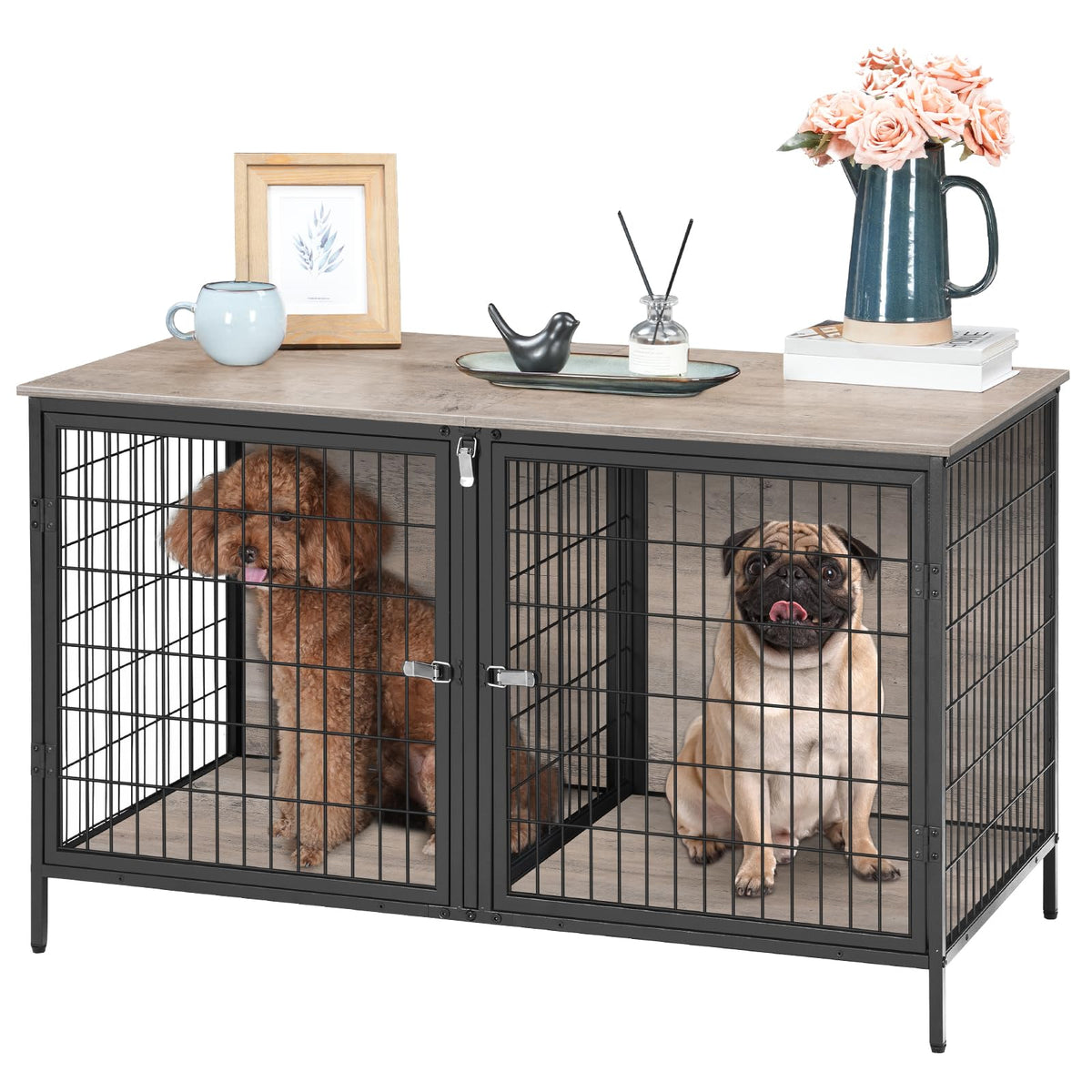 MAHANCRIS Animal Cage in 43.3"L x 21.7"W x 26.4"H, Greige