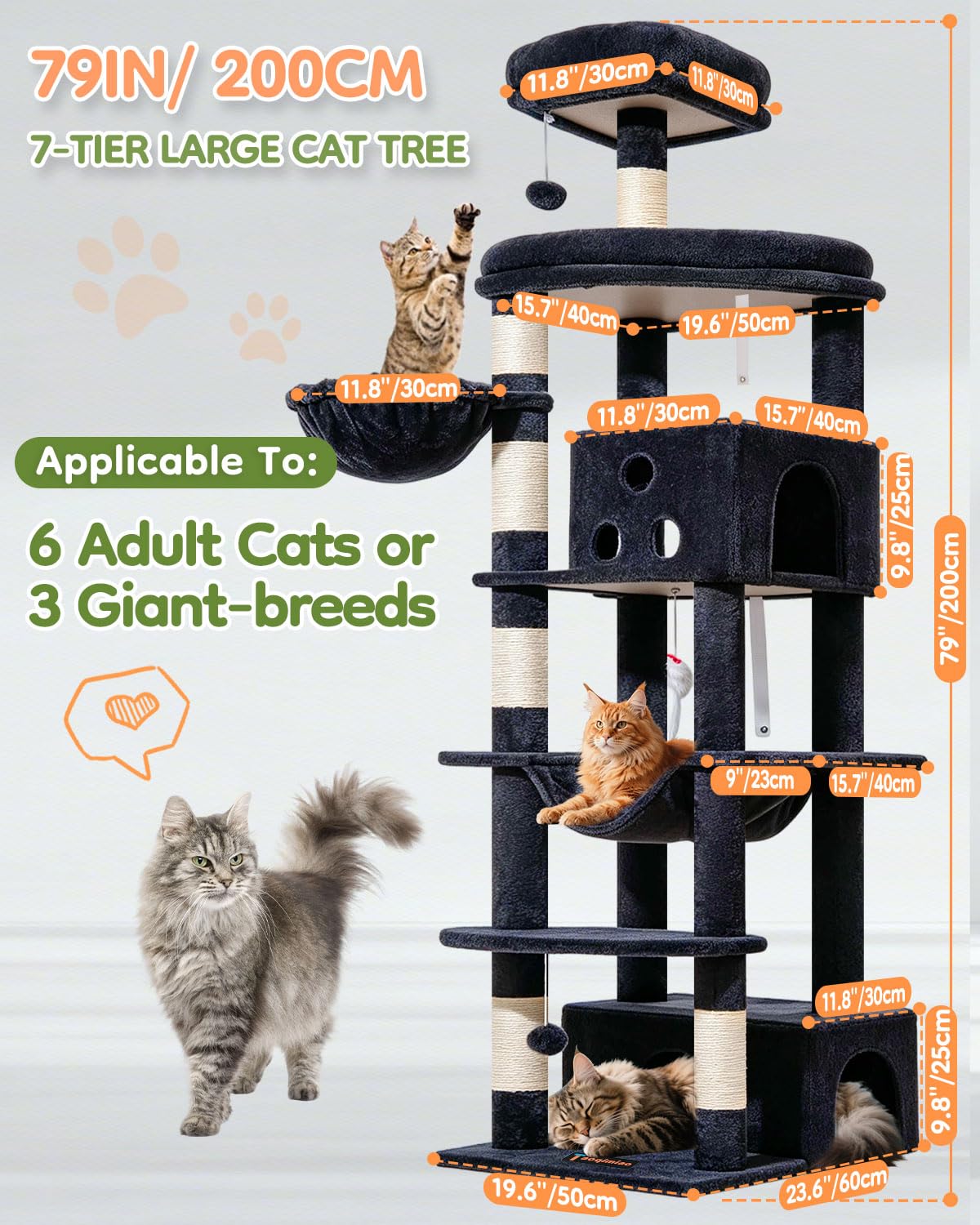 Taoqimiao Pet Activity Structure in 79 inch, Smoky Gray