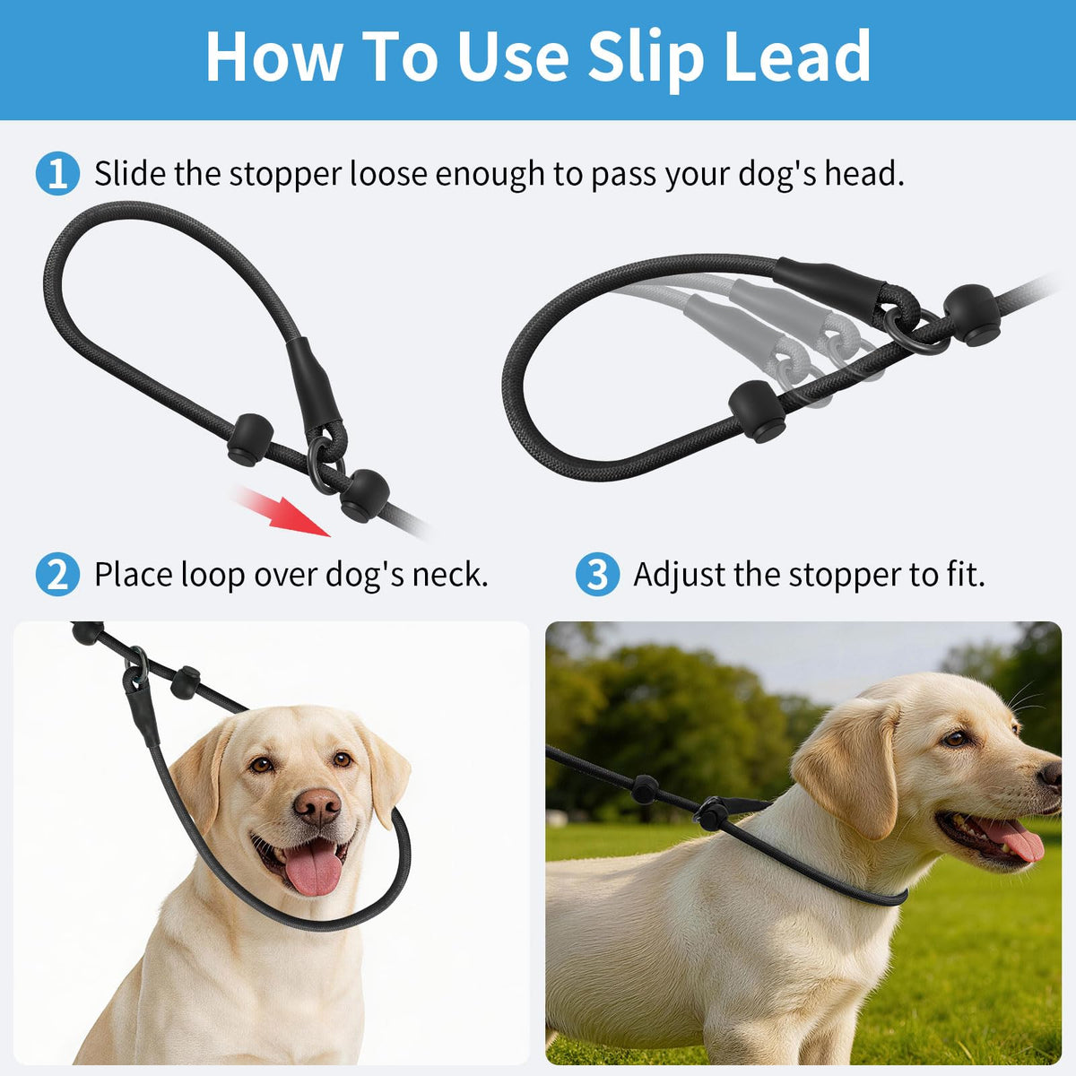 kazazoo Leash in Adjustable, 5.5ft to 8.5ft, Black