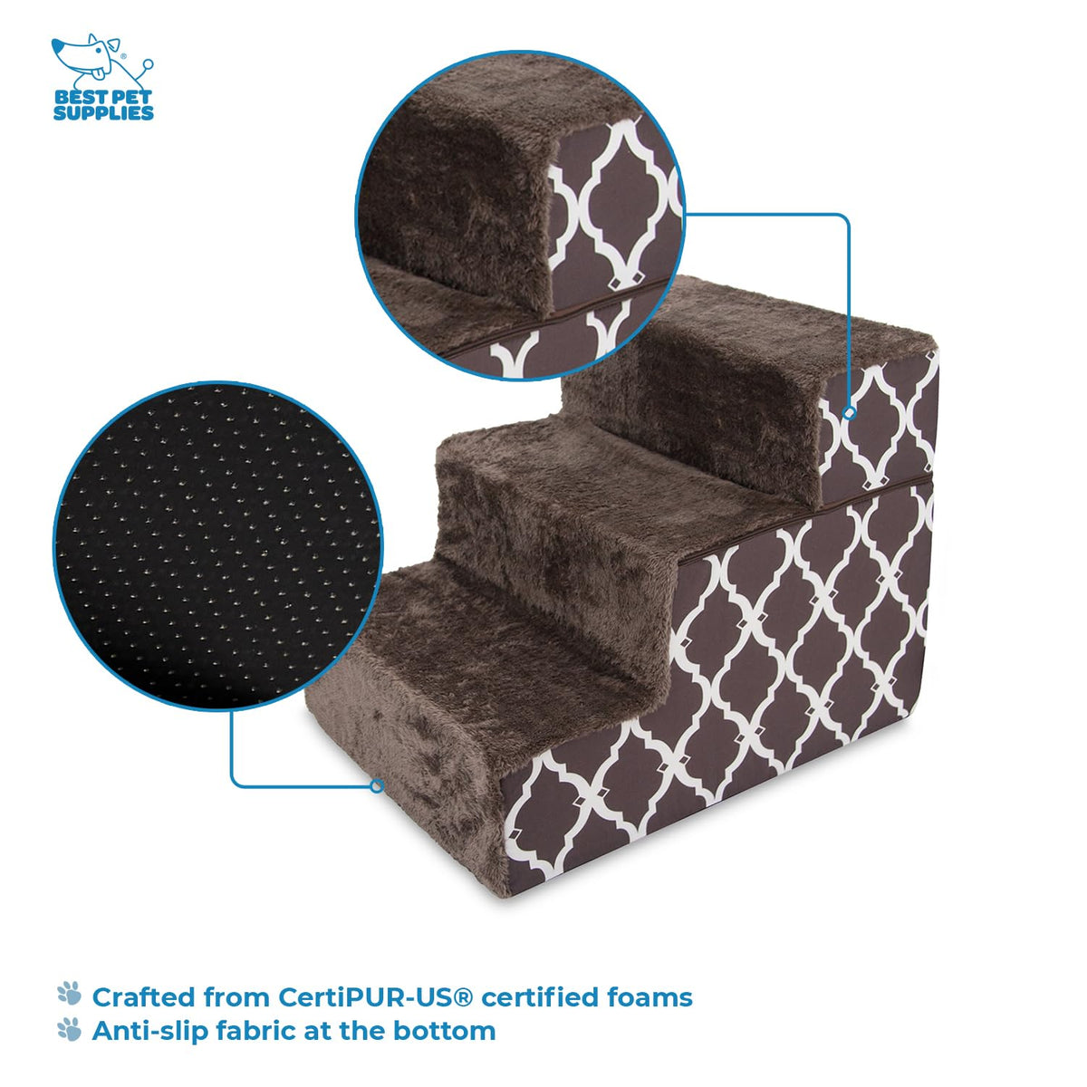 Best Pet Supplies Animal Stair in H: 16.5 Inches (Foldable), Brown Lattice Print