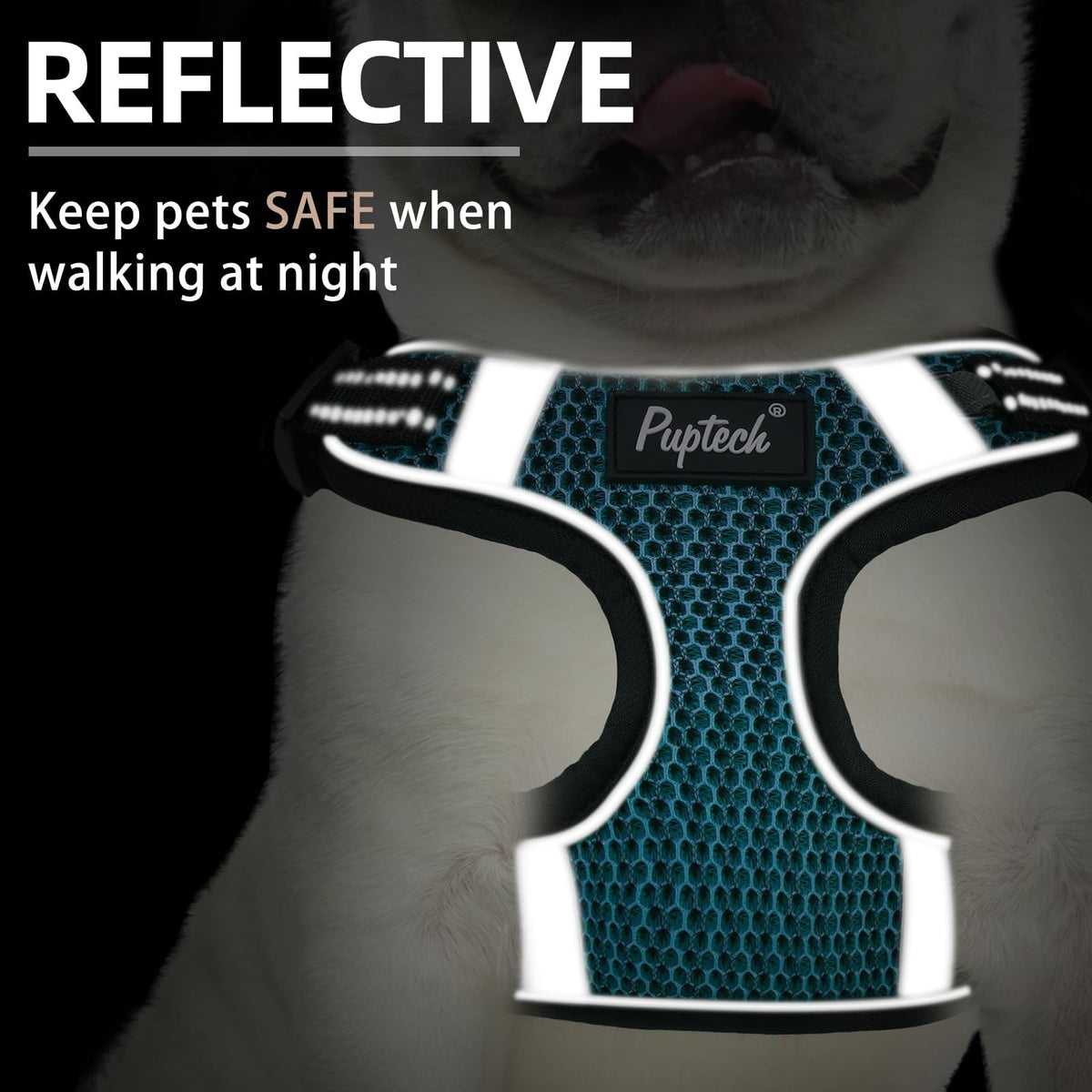 PUPTECK Animal Harness in M (17-25lbs, Chest 17"-21"), #1 Blue(Breathable Mesh)