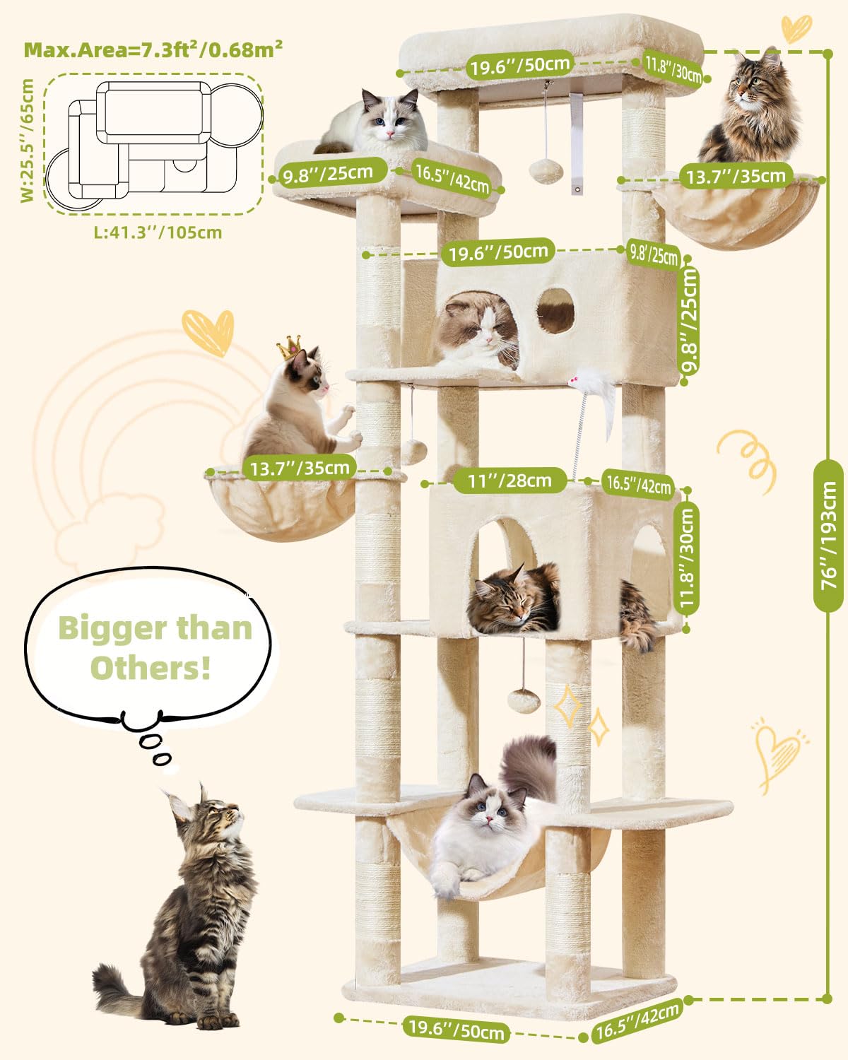 Taoqimiao Pet Activity Structure in 76 inch, Beige
