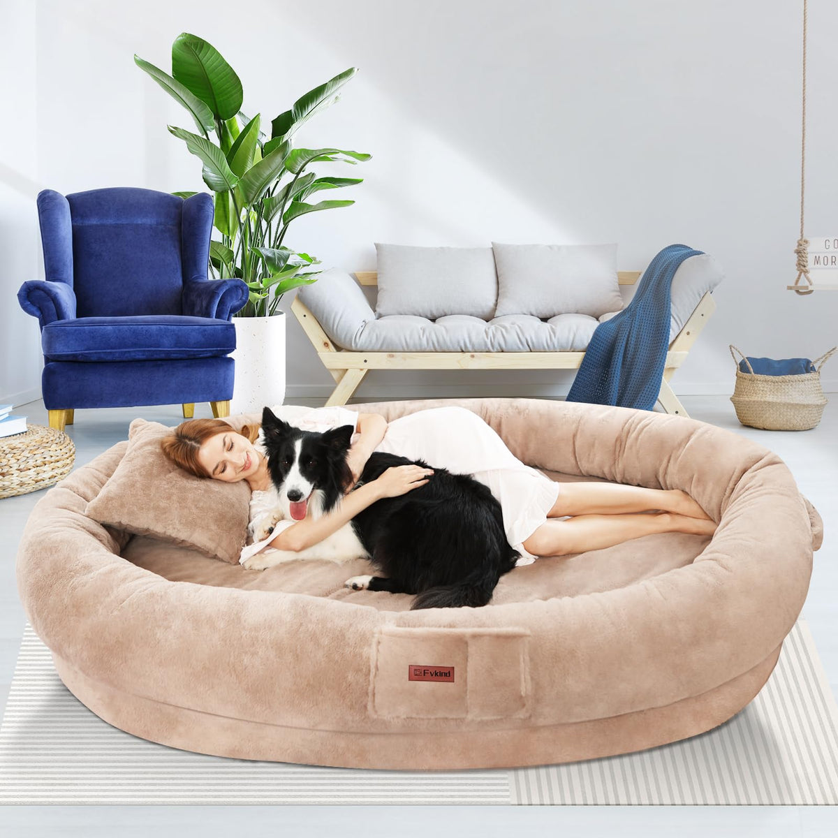 Fvkind Pet Bed Mat in 70"L×33"W×12"Th, Khaki