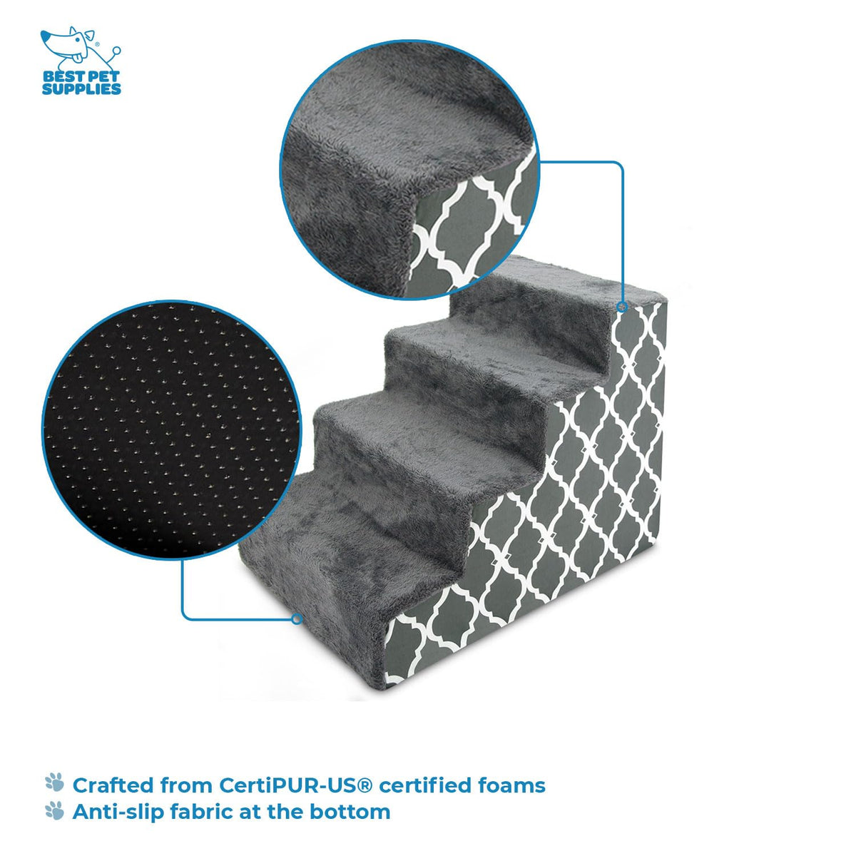 Best Pet Supplies Animal Stair in H: 18 Inches, Gray Lattice Print