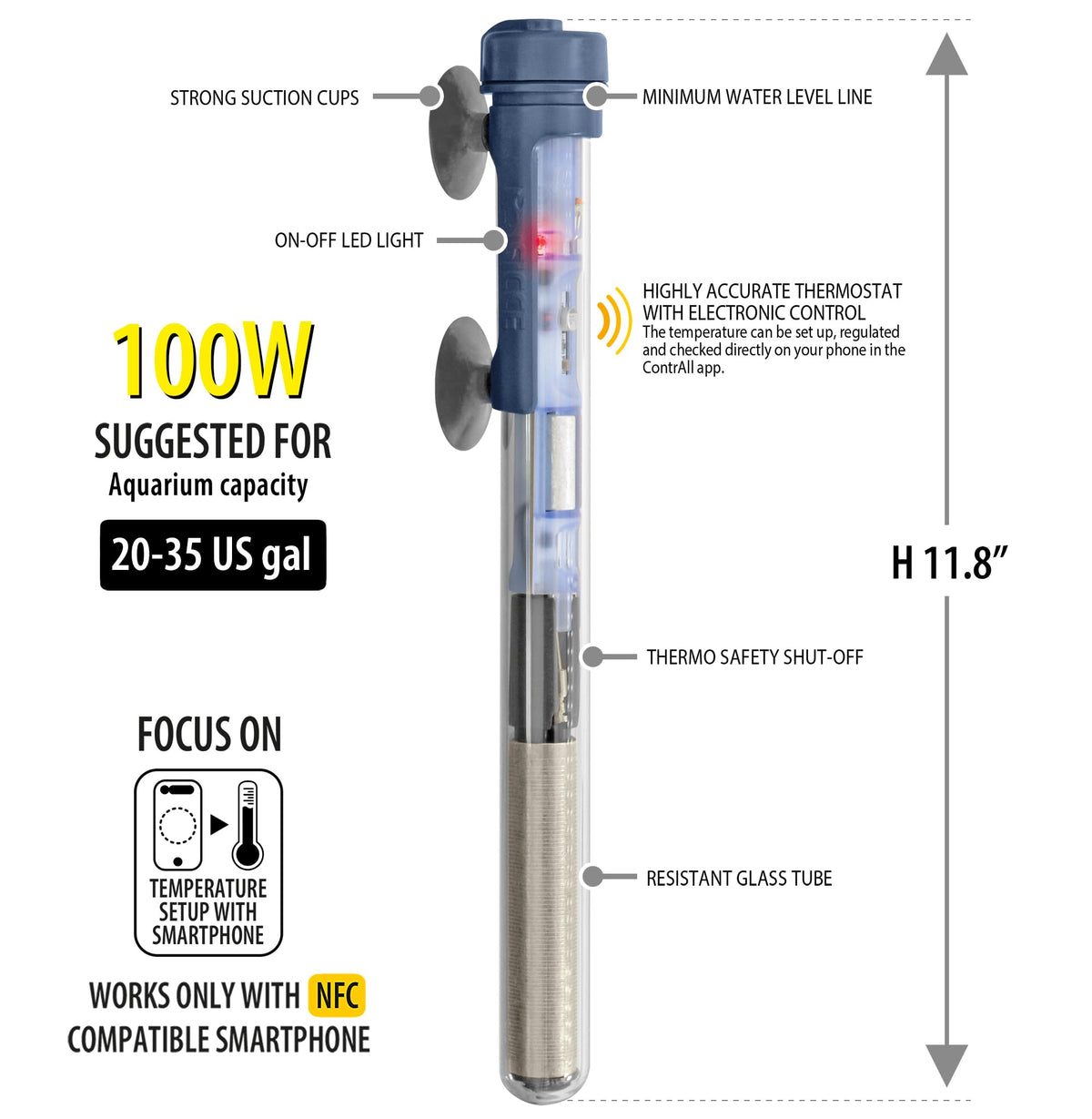 Sicce Immersion Heater in 100 Watt (20-35 Gallon)