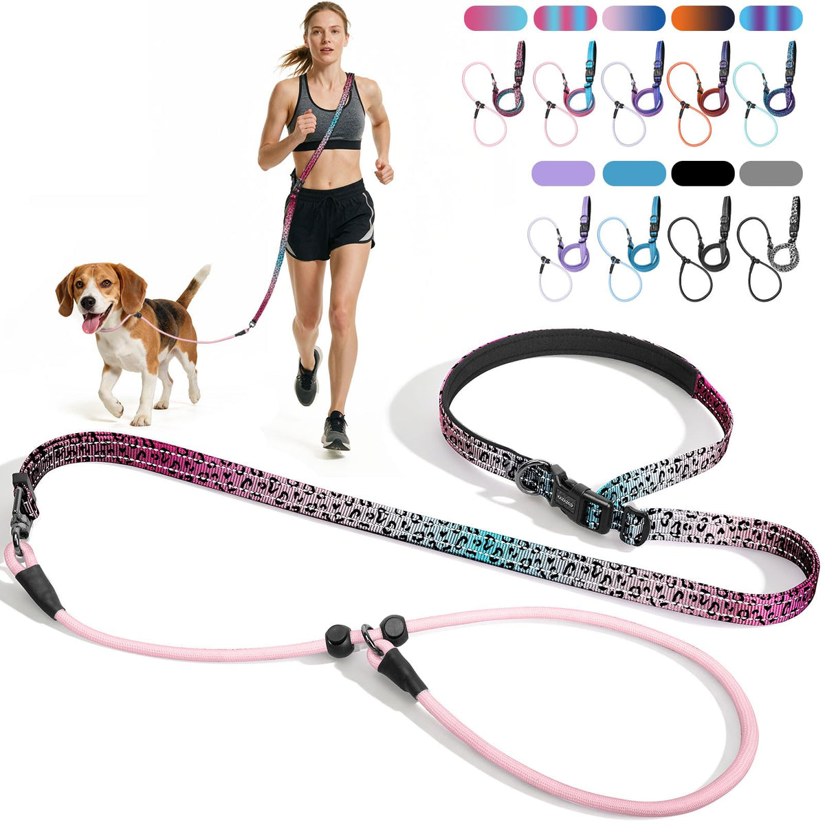 kazazoo Leash in Adjustable (5.5Ft To 8.5Ft), Pink Leopard