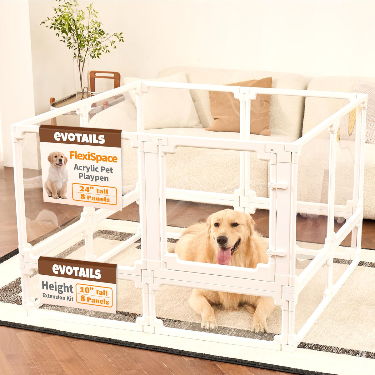 EVOTAILS Pet Playpen in 10", White