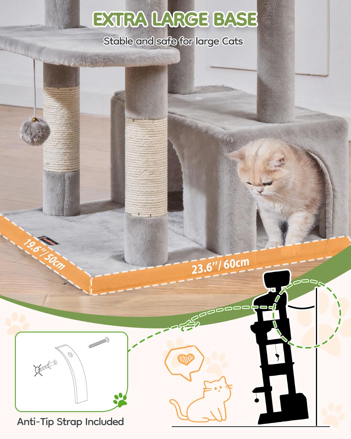 Taoqimiao Pet Activity Structure in 79 inch, Light Gray