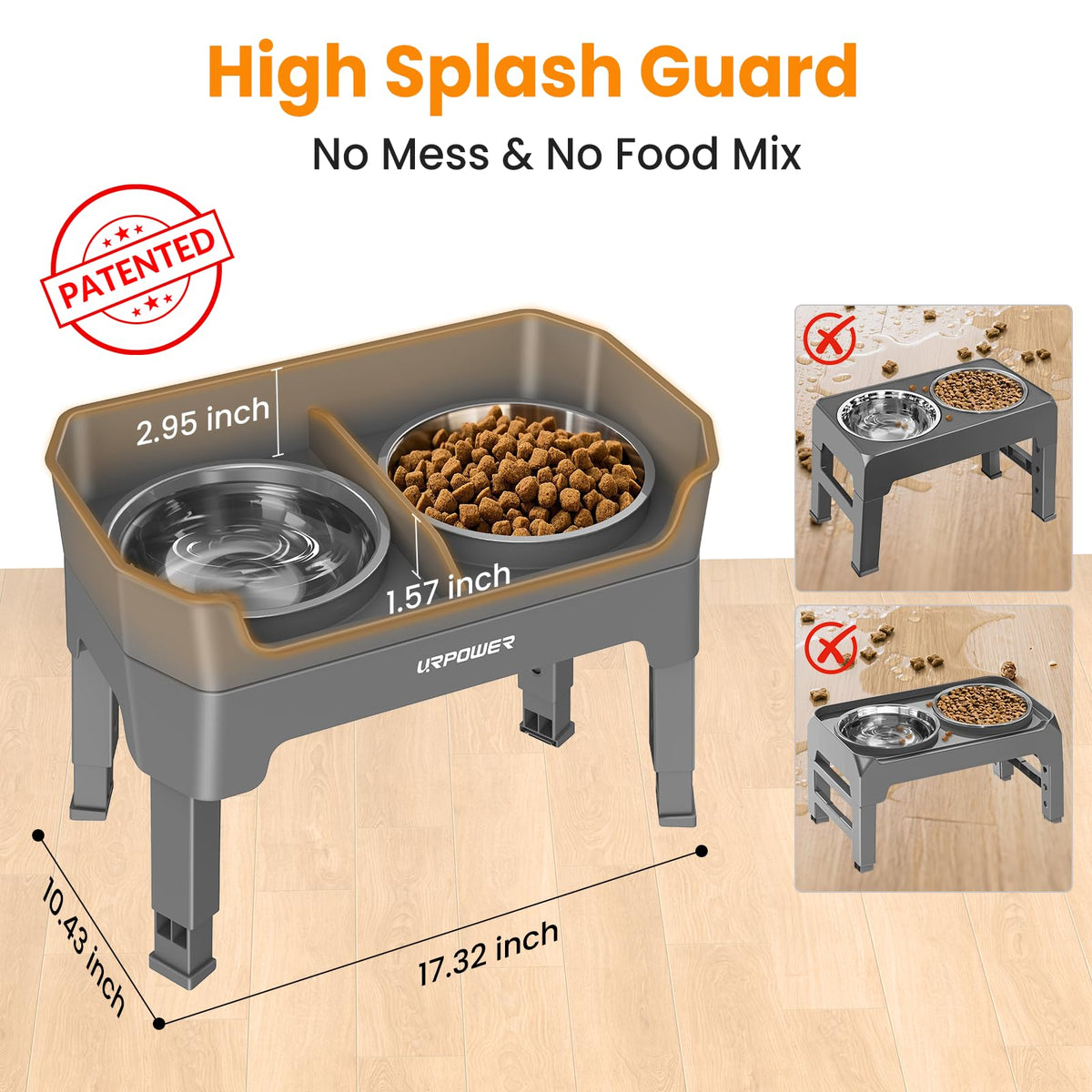 URPOWER Pet Feeder in Large, Grey