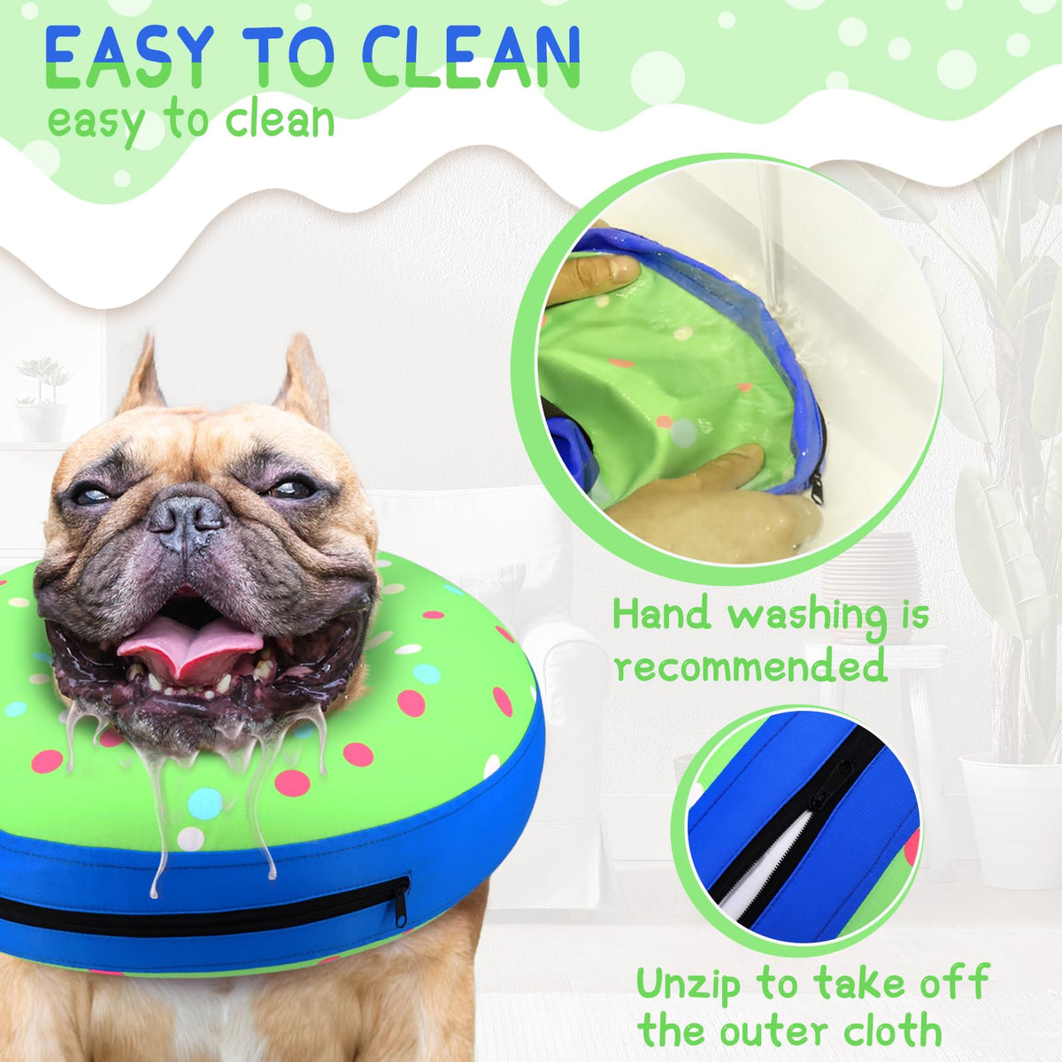 Supet Animal Recovery Collar Cone in XS(Neck 4"-7"), Donut Green