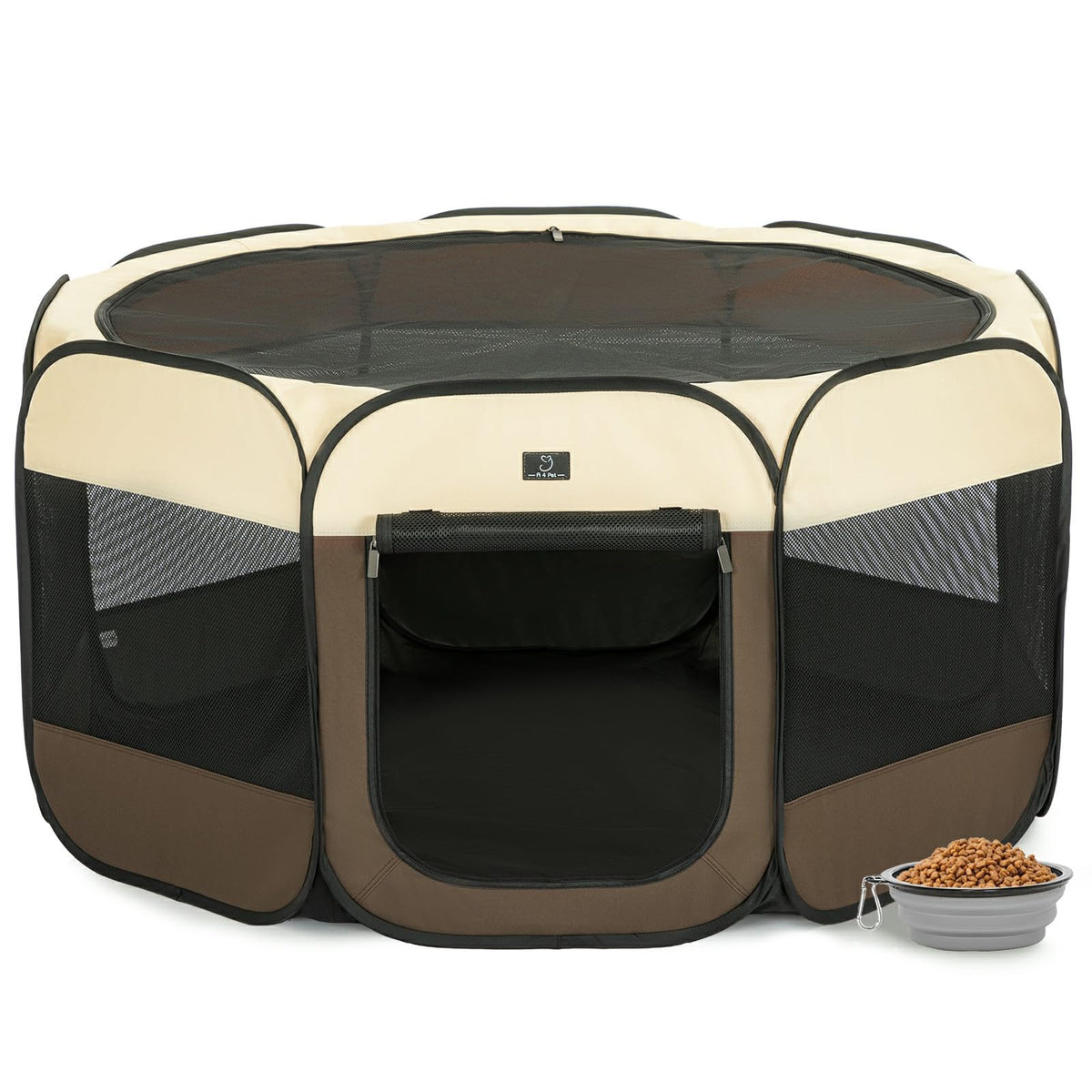 A 4 Pet Pet Playpen in L(50.39"x50.39"x25"), Brown+Beige