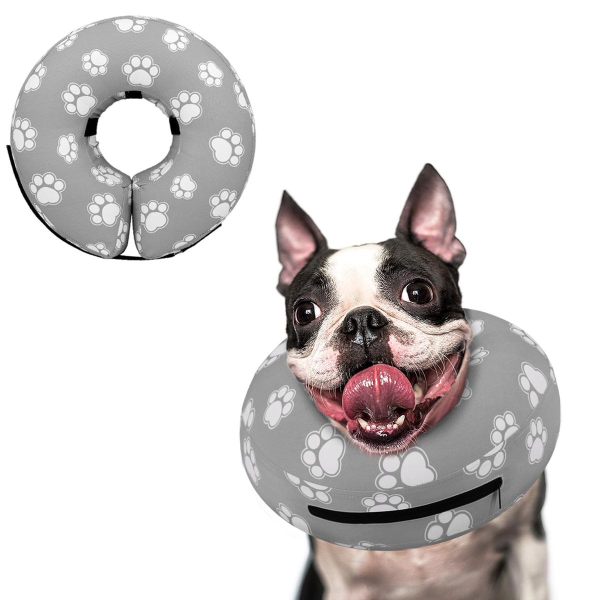 Supet Animal Recovery Collar Cone in S(Neck 7"-9.5"), T Paw Grey