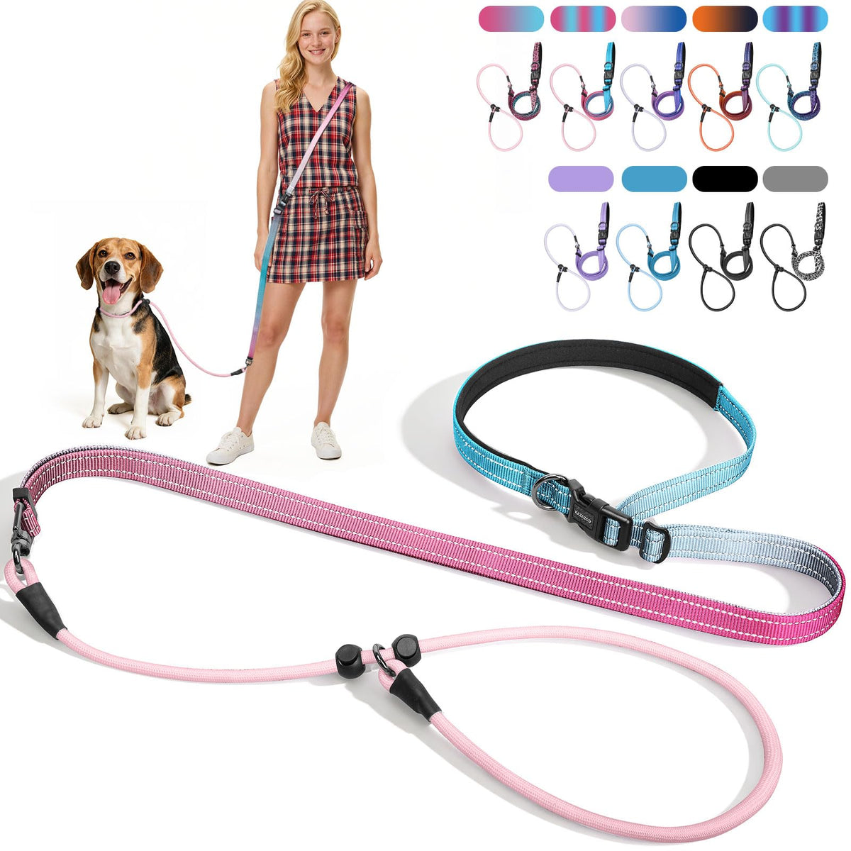 kazazoo Leash in Adjustable (5.5ft to 8.5ft), Gradient Pink