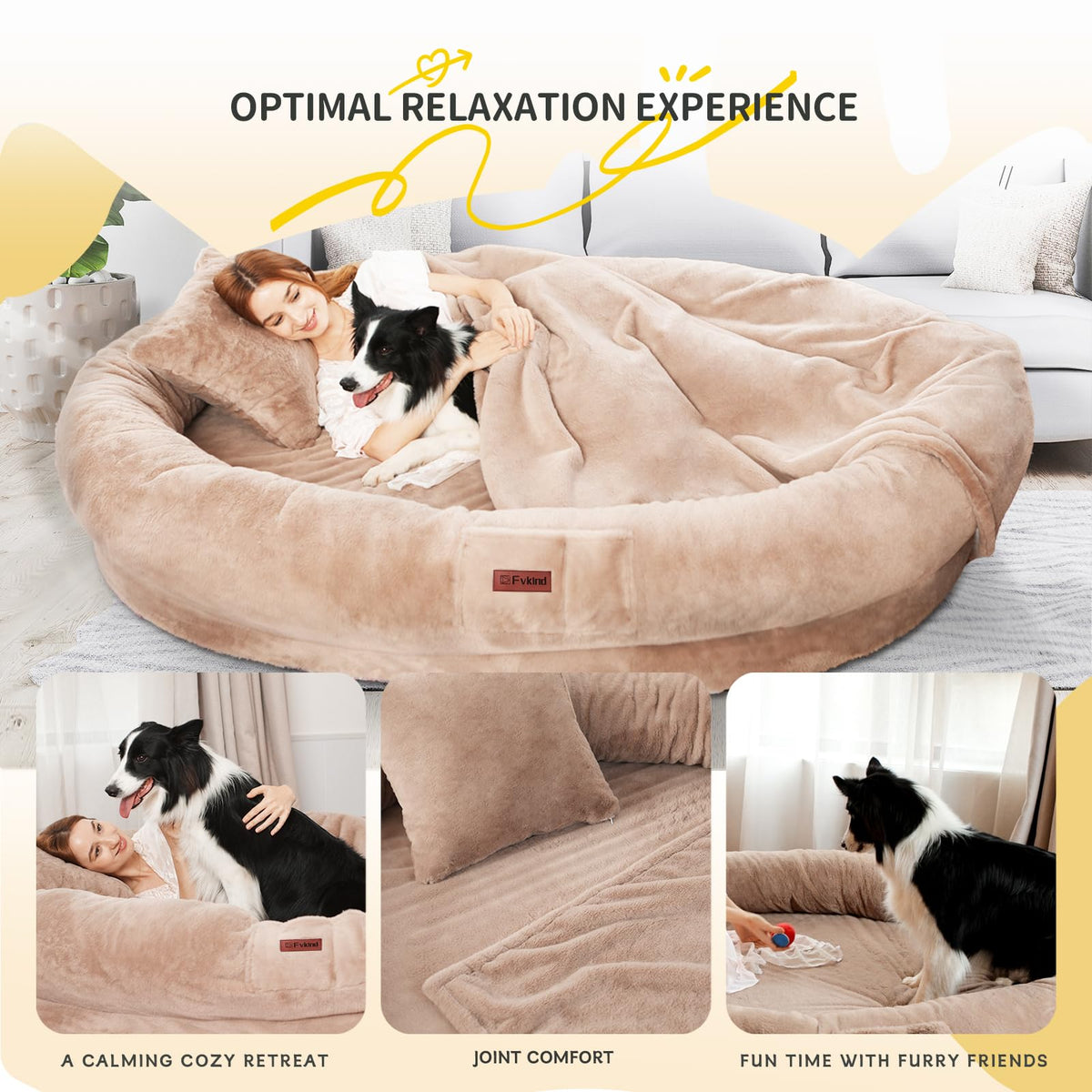 Fvkind Pet Bed Mat in 70"L×33"W×12"Th, Khaki
