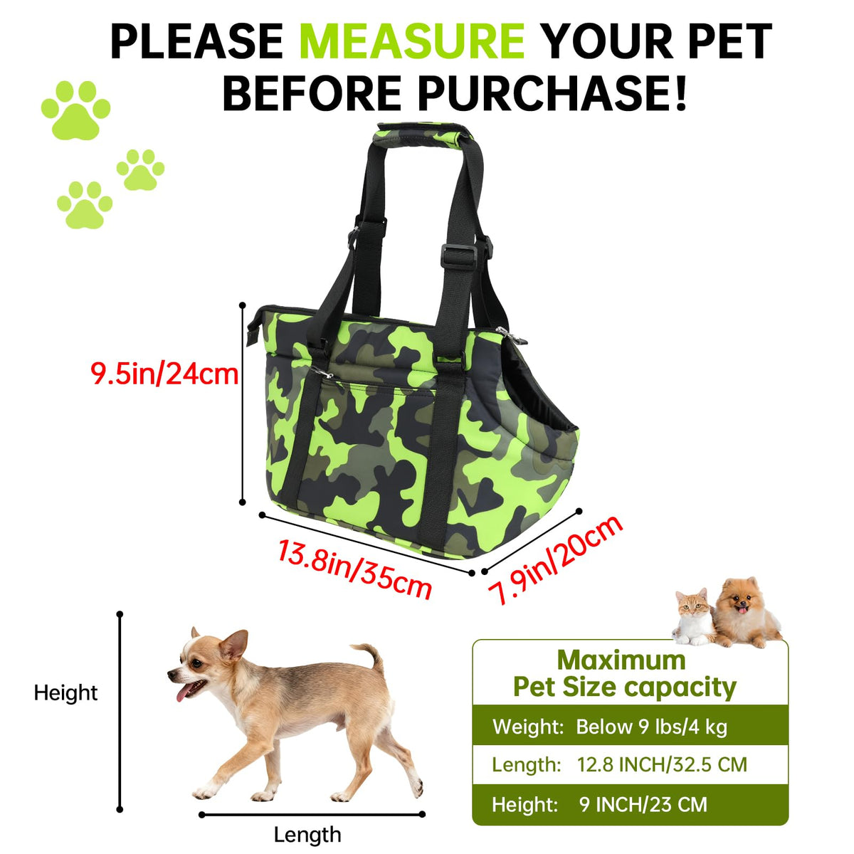 DELTAMANN Animal Carrier in 13.8"L x 5.0"W x 9.5"H, Camouflage Green