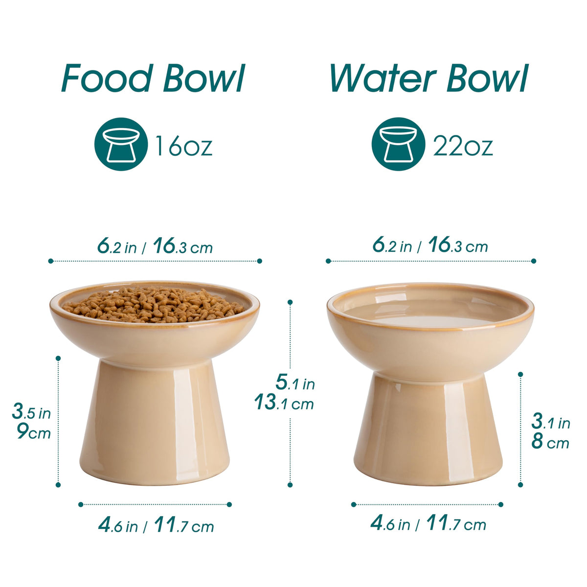 vancasso Pet Feeder in 2 Pack-Food & Water Bowls, Brown