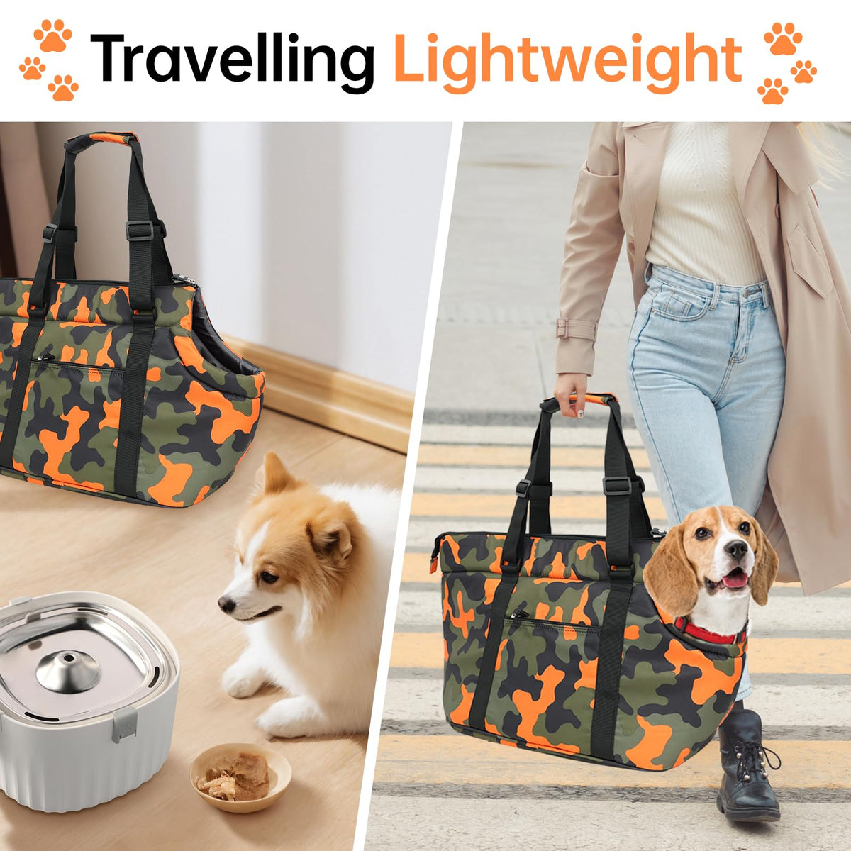 DELTAMANN Animal Carrier in 13.8"L x 5.0"W x 9.5"H, Camouflage Orange