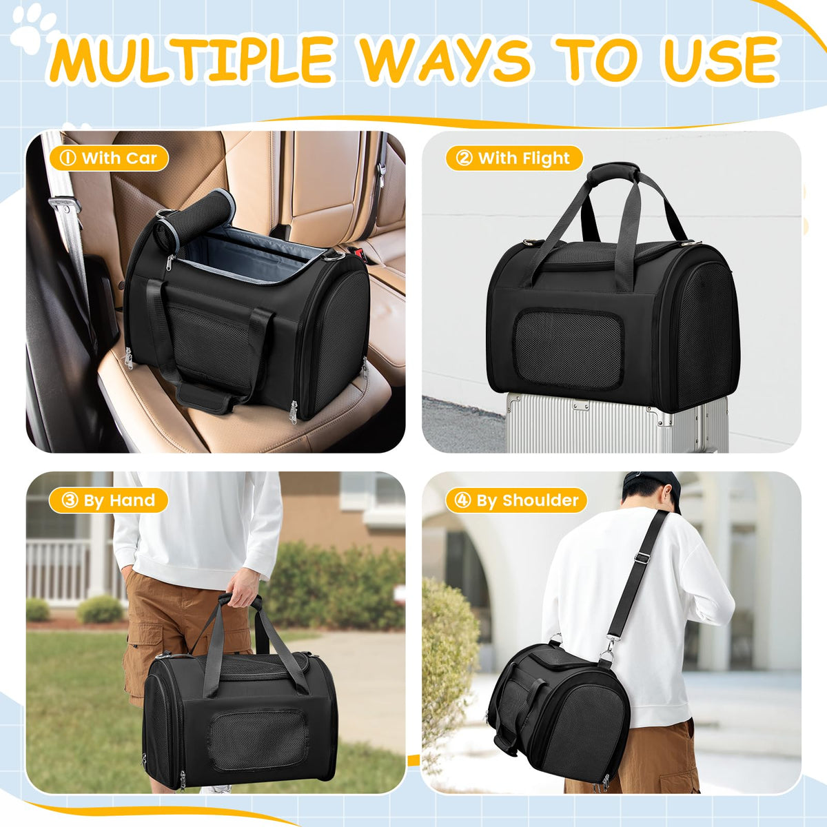 WEPLAN Animal Carrier in 17.9"L x 11.8"W x 12.9"H, Black