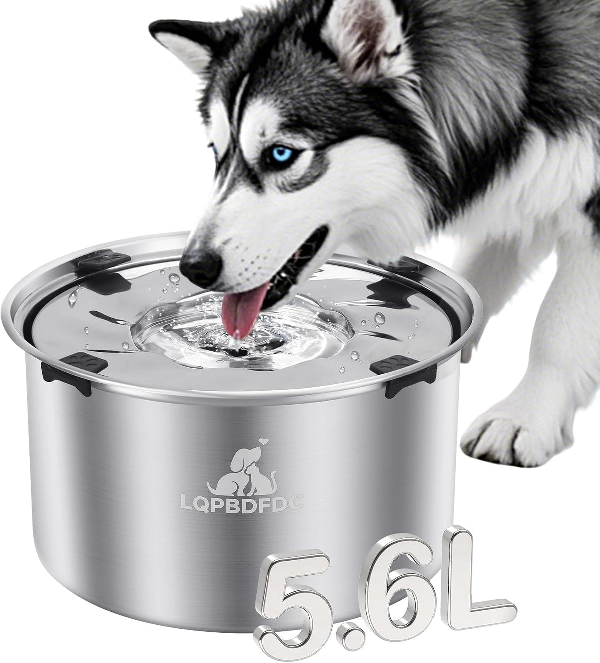 LQPBDFDC Animal Water Dispenser in 5.6L-Round, silver