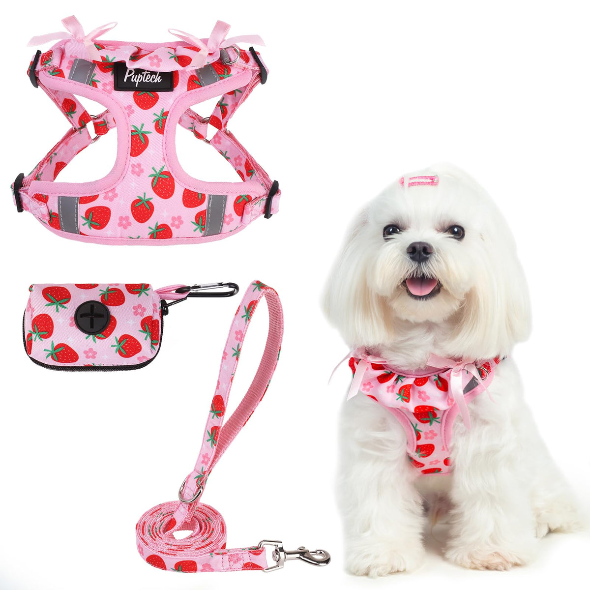 PUPTECK Animal Harness in XS (9-13lbs, Chest 14"-16"), #2 Pink(Strawberry Print)
