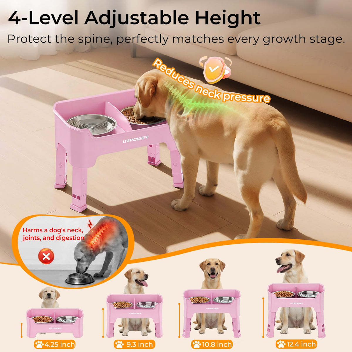 URPOWER Pet Feeder in Medium, Pink