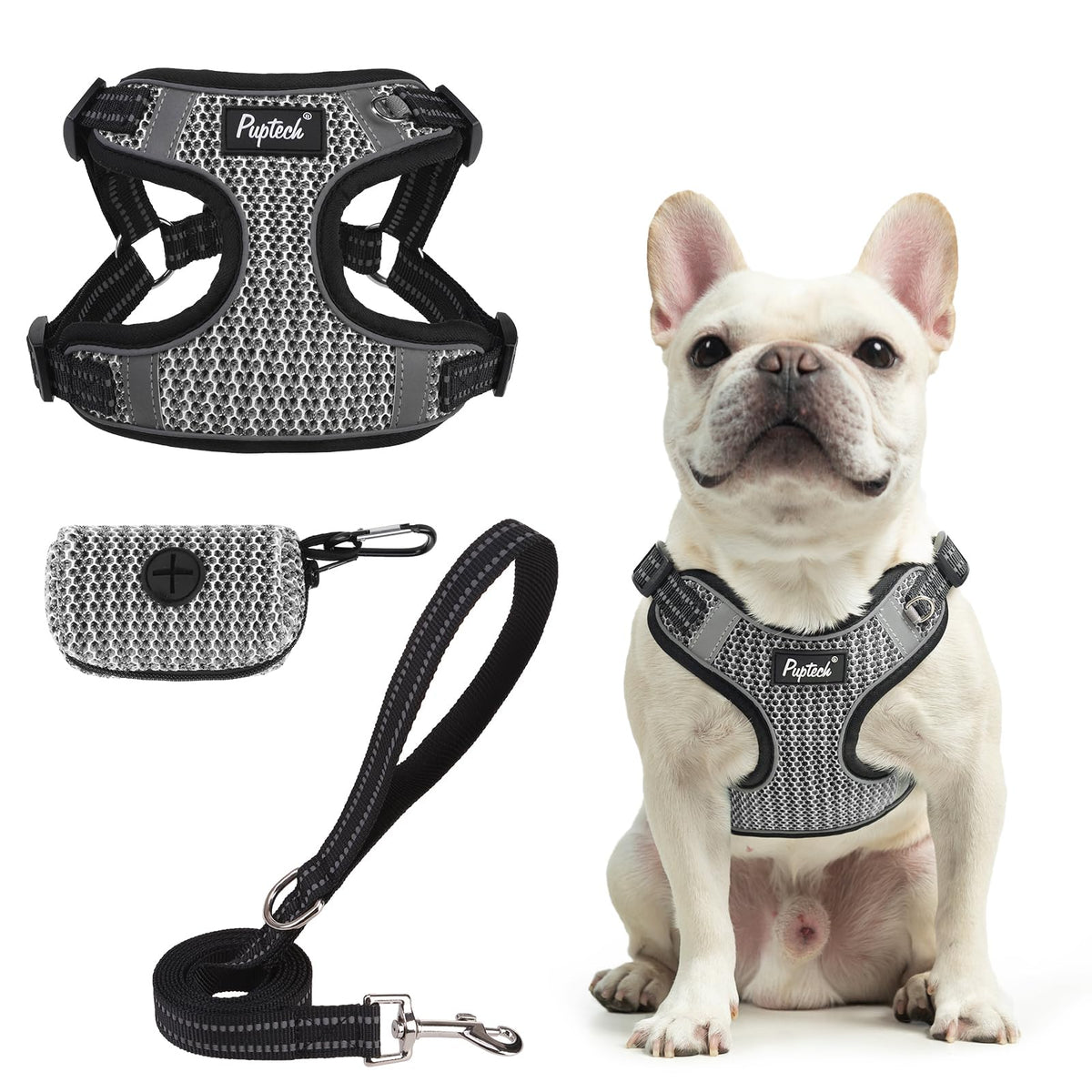 PUPTECK Animal Harness in L (25-33lbs, Chest 20"-25"), #1 Grey(Breathable Mesh)