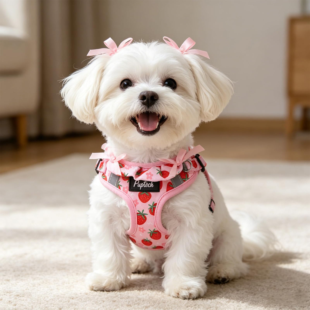 PUPTECK Animal Harness in XS (9-13lbs, Chest 14"-16"), #2 Pink(Strawberry Print)