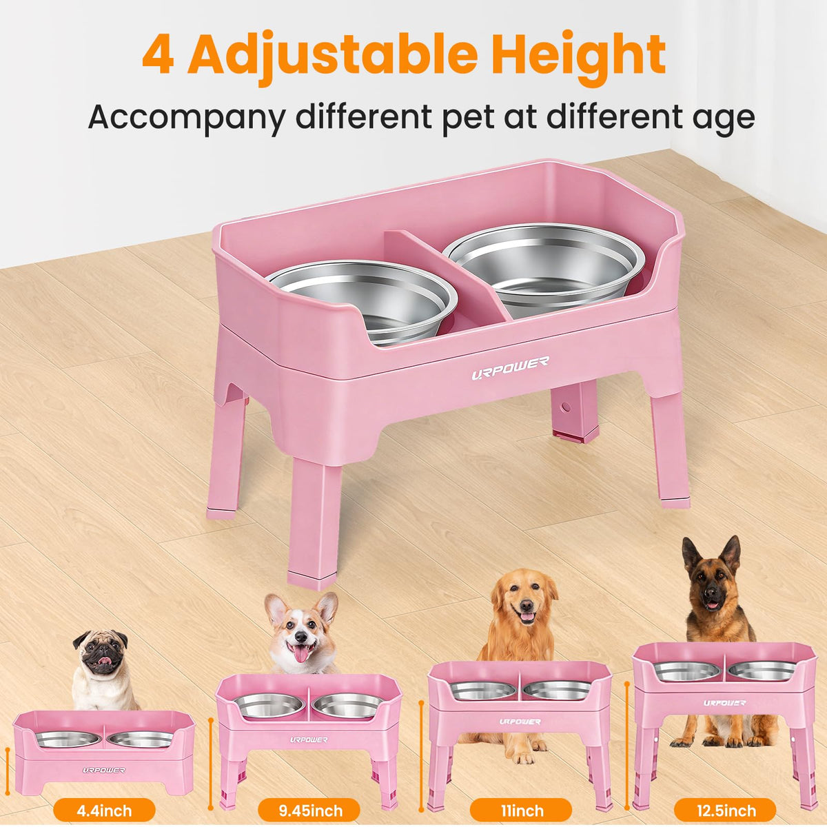 URPOWER Pet Feeder in Large, Pink