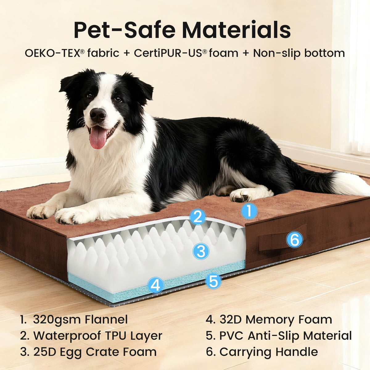 OhGeni Pet Bed Mat in 36" x 27" x 3.5" (For Sprawling), 04-Brown
