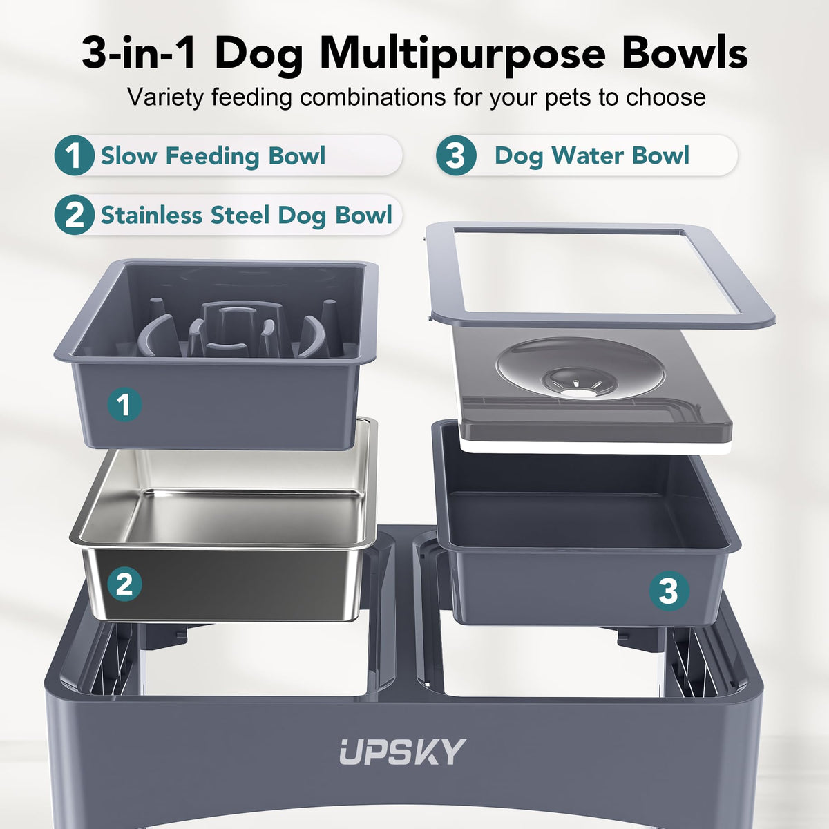UPSKY Pet Feeder in F-3 in 1 Blue