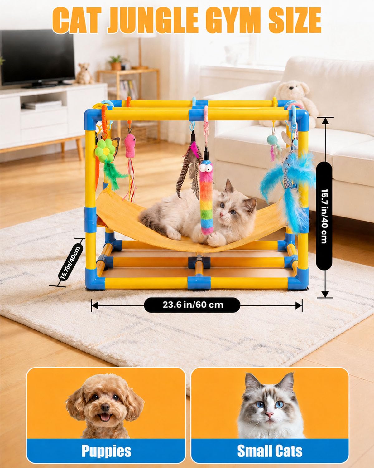 Grevigily Pet Toy in 23.6x15.7x15.7inch, Yellow + Blue