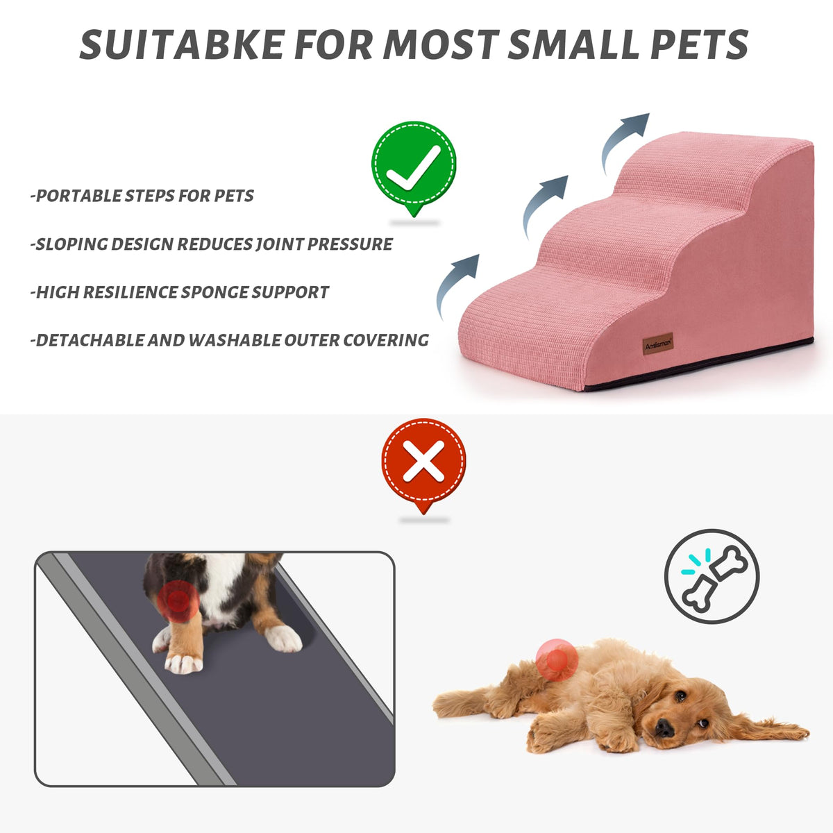 aodisman Animal Stair in Standard 3-Step 15.7"H, Pink