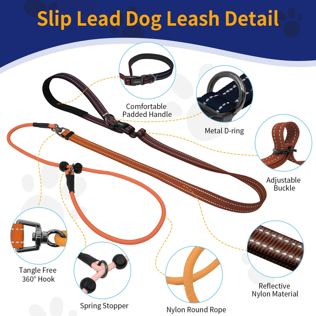 kazazoo Leash in 5.5ft to 8.5ft, Gradient Orange