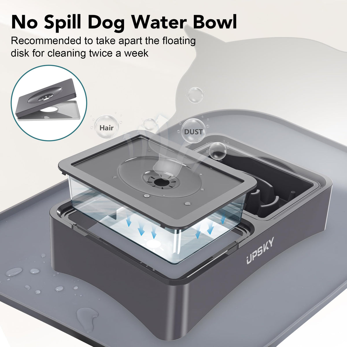 UPSKY Pet Feeder in N-3 in 1 with Mat (Grey)