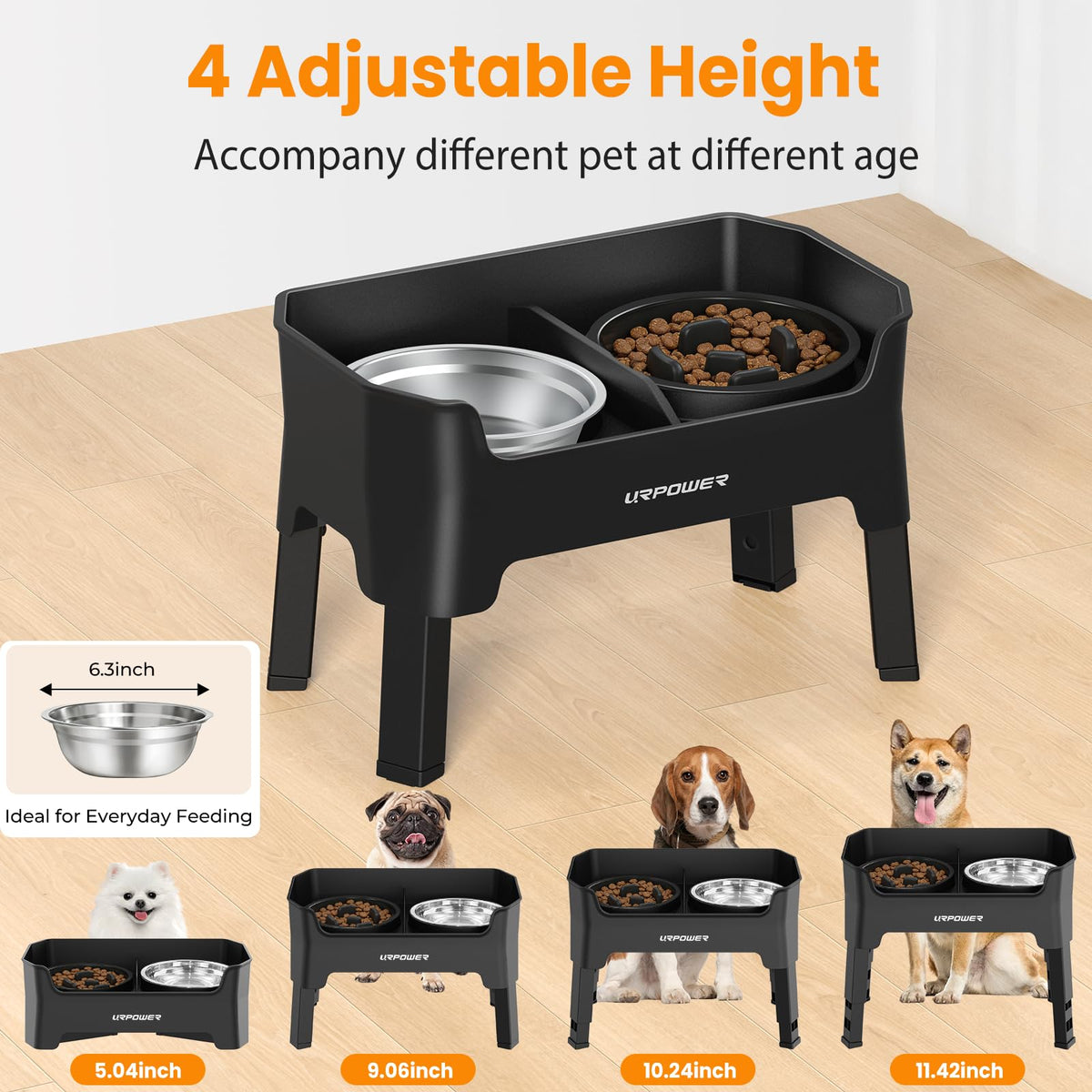 URPOWER Pet Feeder in Small, Black