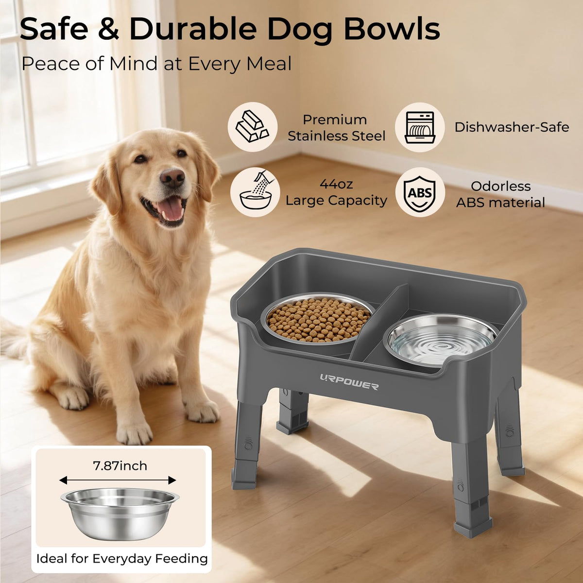 URPOWER Pet Feeder in Medium, Grey