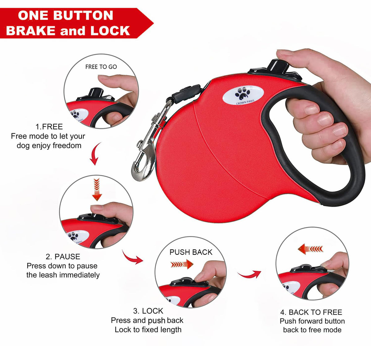 CROWN PAWS Leash in Medium, Red