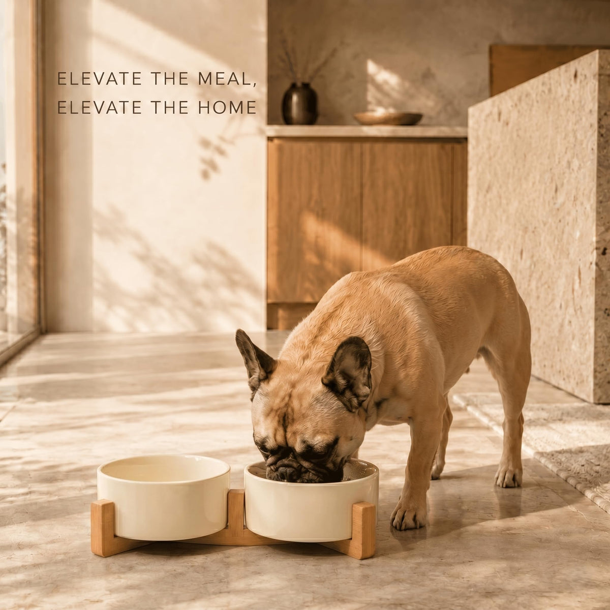 SPUNKYJUNKY Pet Feeder in 3.6 cups, Beige × 2