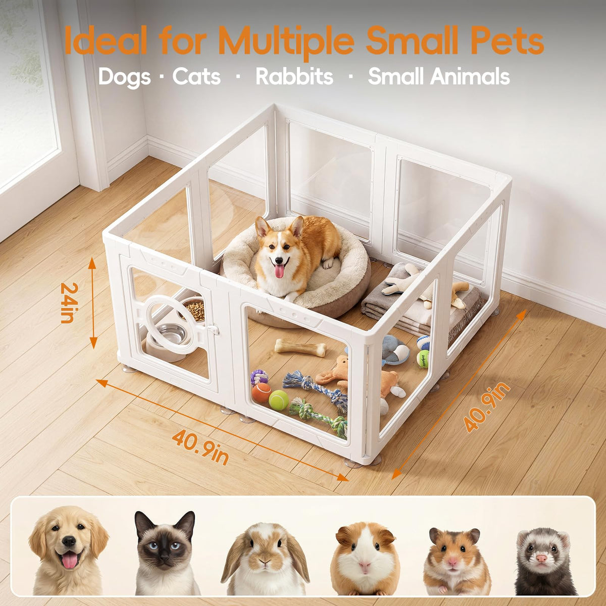 JEKO&JEKO Pet Playpen in Medium, White