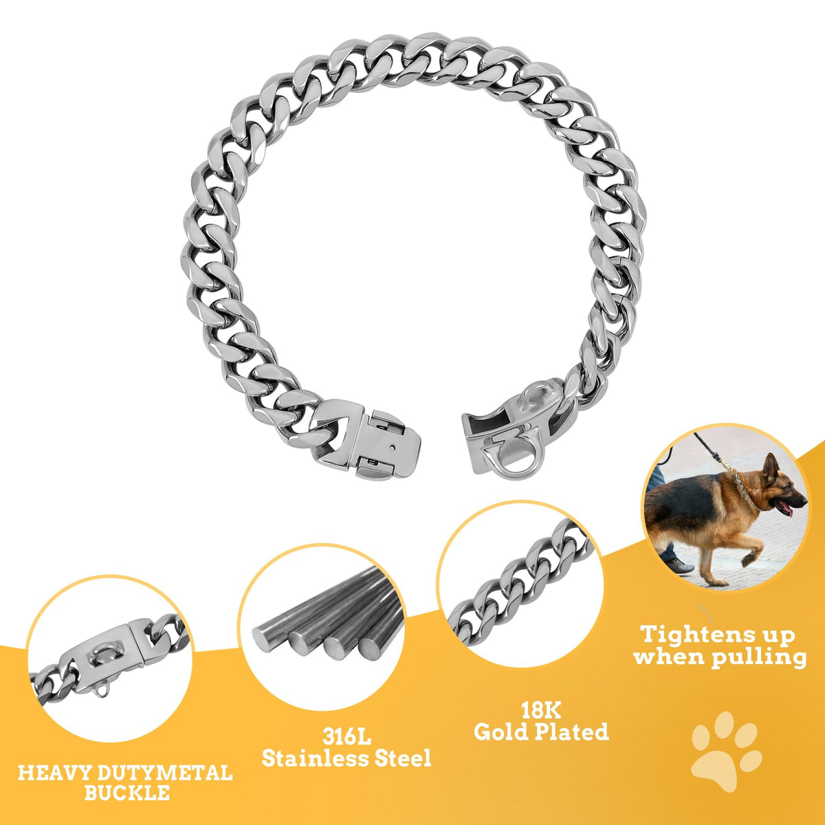 BAOBOTE Animal Collar in 12"(for 10"-11" Neck), Silver
