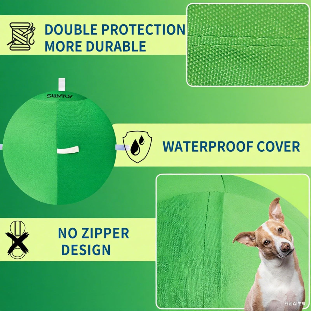 SWYIVY Recreation Ball in 25", Blue & Green Straps Ball Cover Kit + Ball