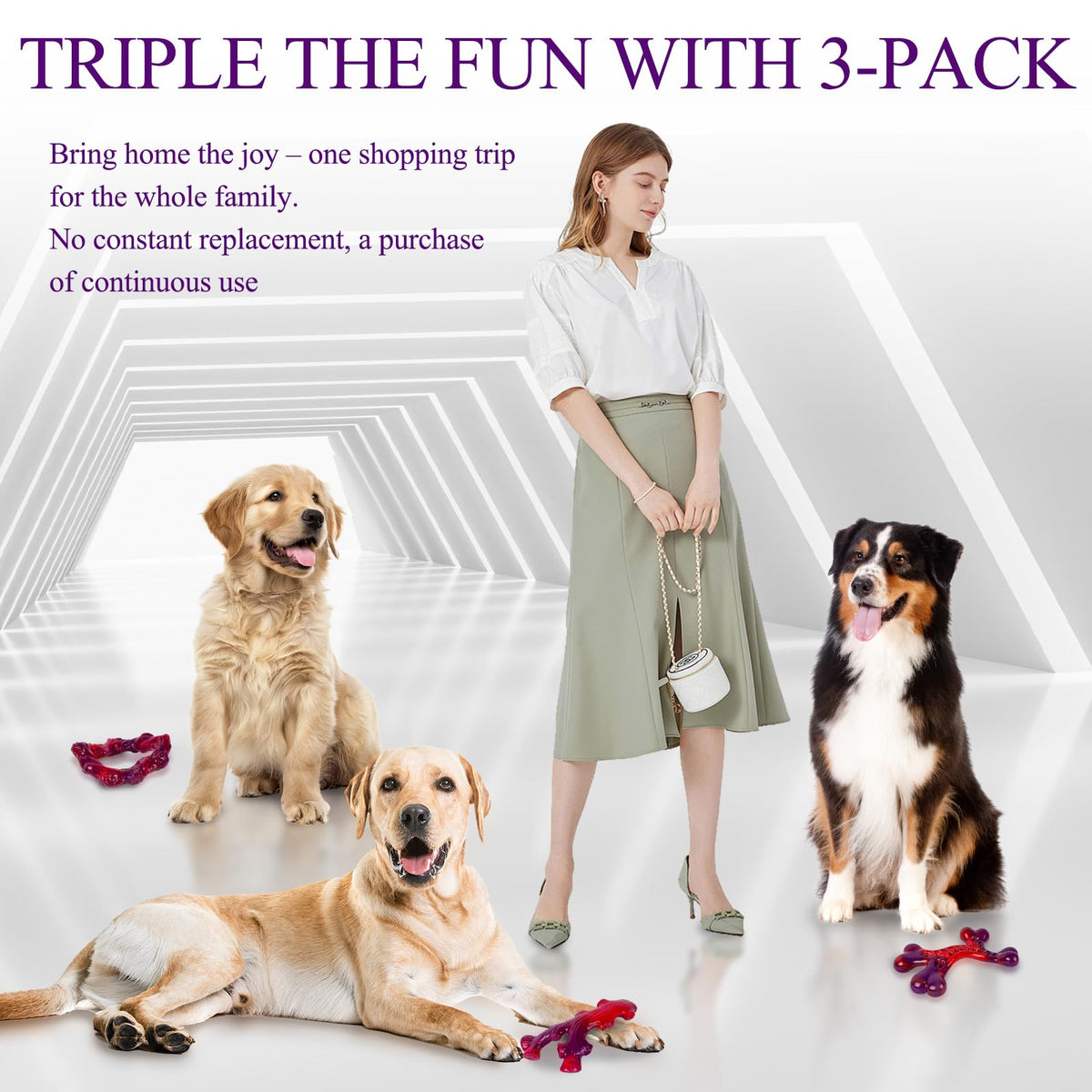 Frienhund Pet Toy in 3 Pack, Red-3-Pack