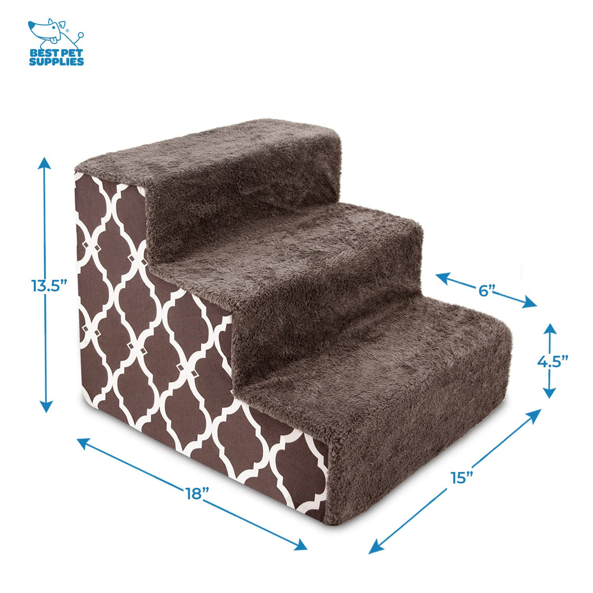Best Pet Supplies Animal Stair in H: 13.5 Inches, Brown Lattice Print
