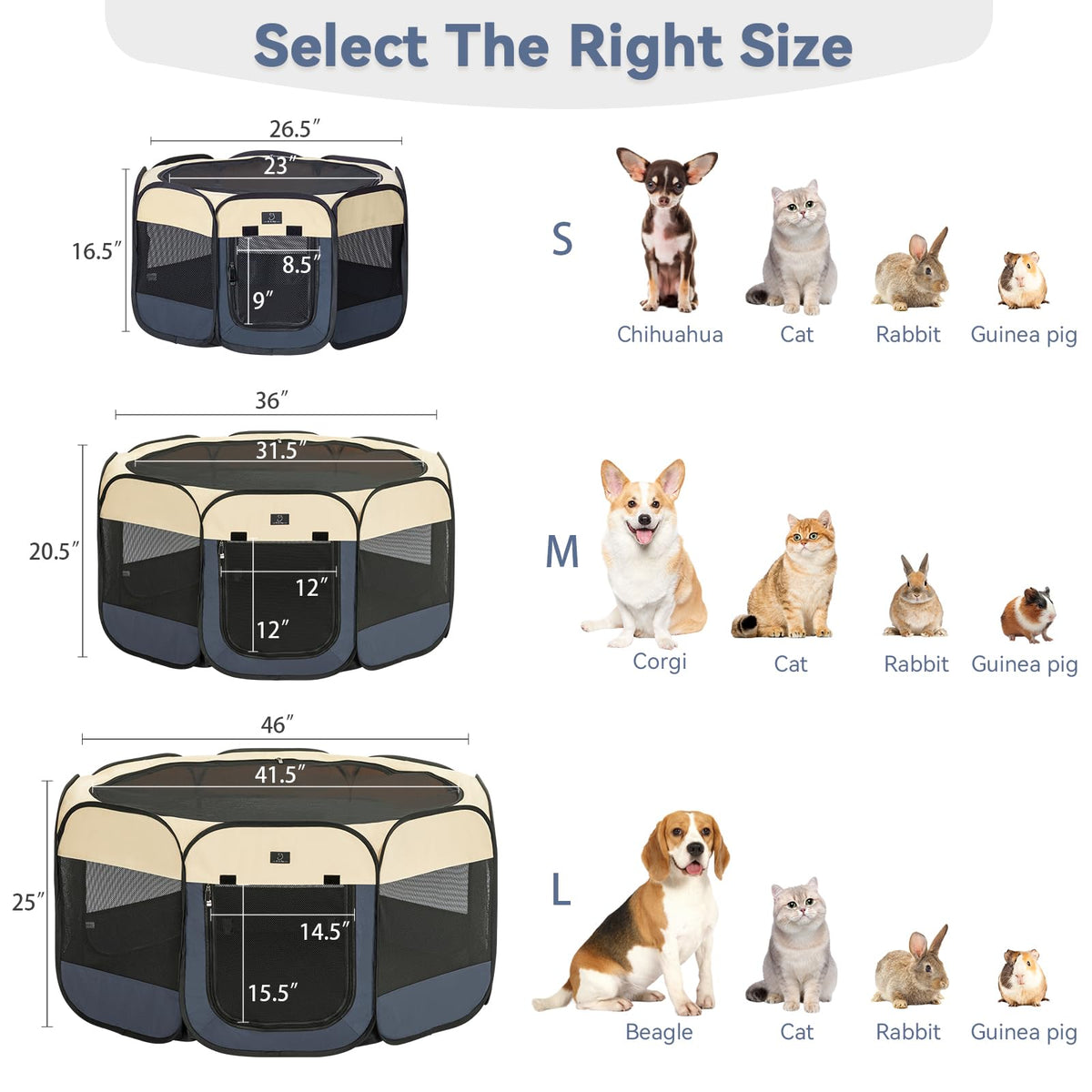 A 4 Pet Pet Playpen in S(29.92"x29.92"x16.5"), Blue+Beige