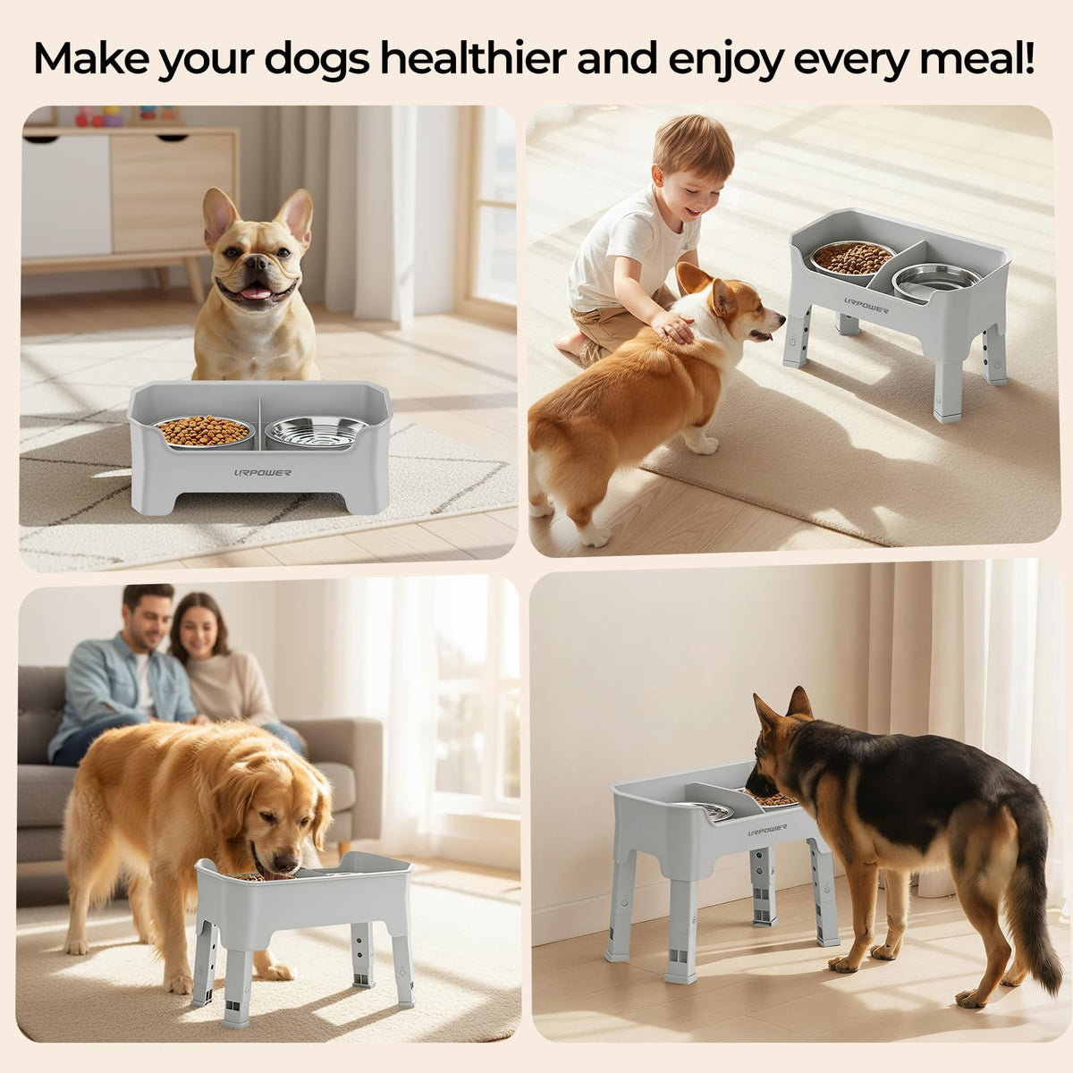 URPOWER Pet Feeder in Medium, Light Grey
