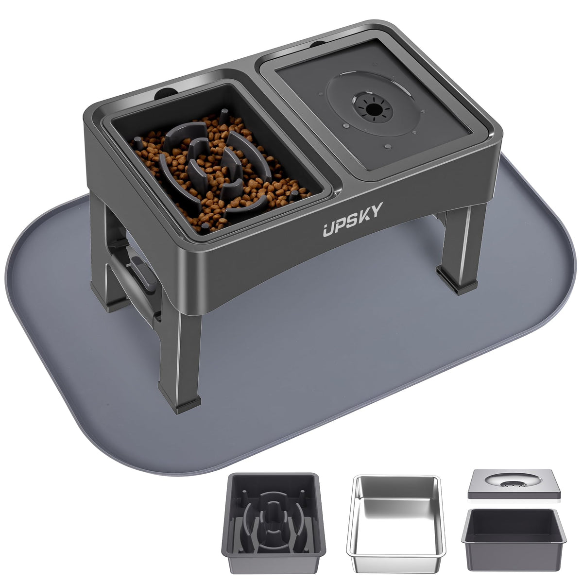 UPSKY Pet Feeder in N-3 in 1 with Mat (Grey)